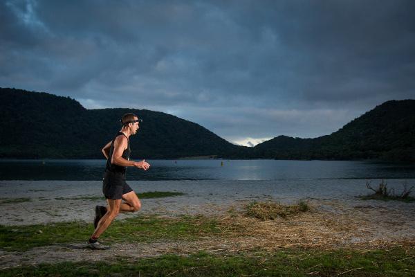 New Zealand runner Kerry Suter (Vibram/Barefoot Inc NZ) at Lake Tikitapu, 2013 Vibram Tarawera Ultramarathon